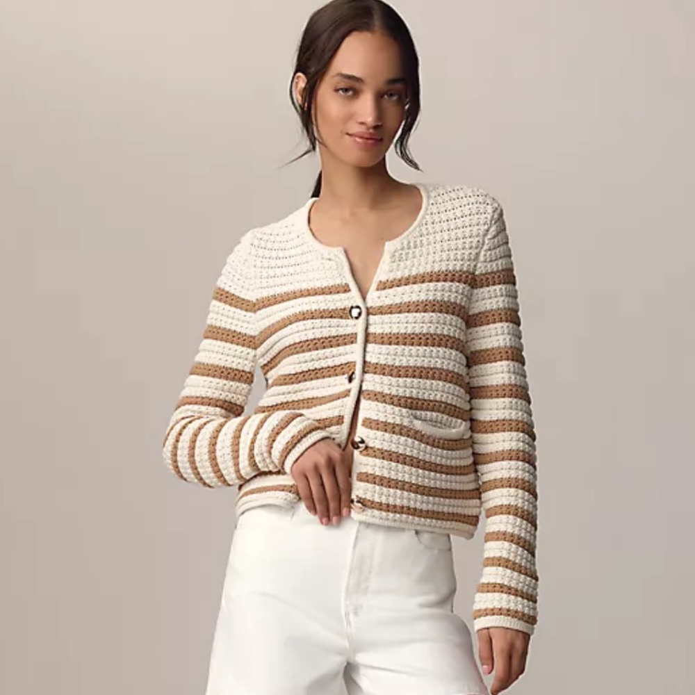 🔥NEW🔥CHUNKY CROPPED Striped🔥PAIGE Oberon Cardigan SzS Ivory/Biscotti Price Firm!